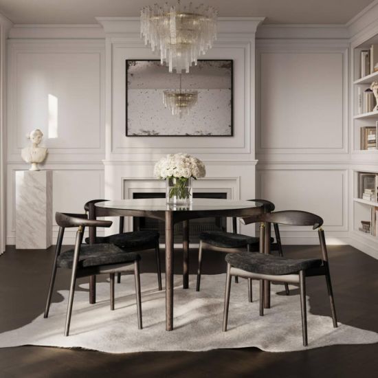 OTI Seine Dining Chair - Coal Grey Velvet Fabric Seat - Black Ash Frame - Set of 2