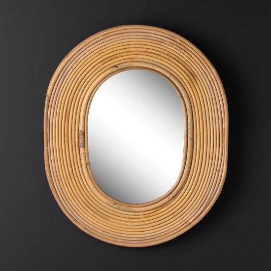 Orbit Wall Mirror - Oval Natural Rattan Plywood Frame - 81cm