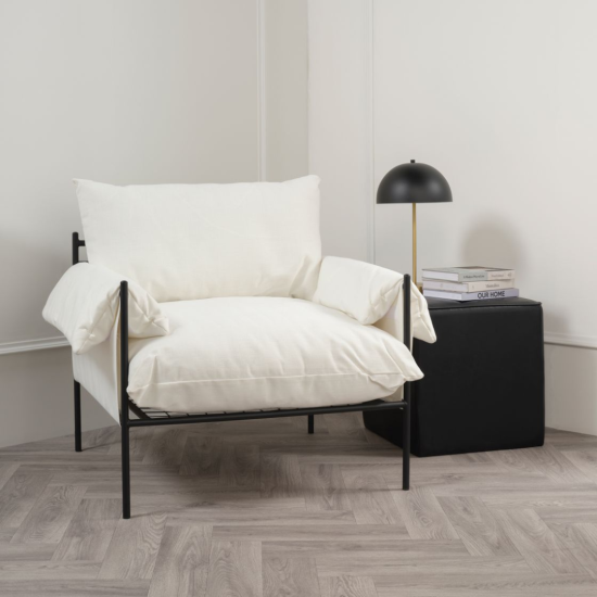 Onyx Armchair - White Fabric Seat - Matte Black Frame