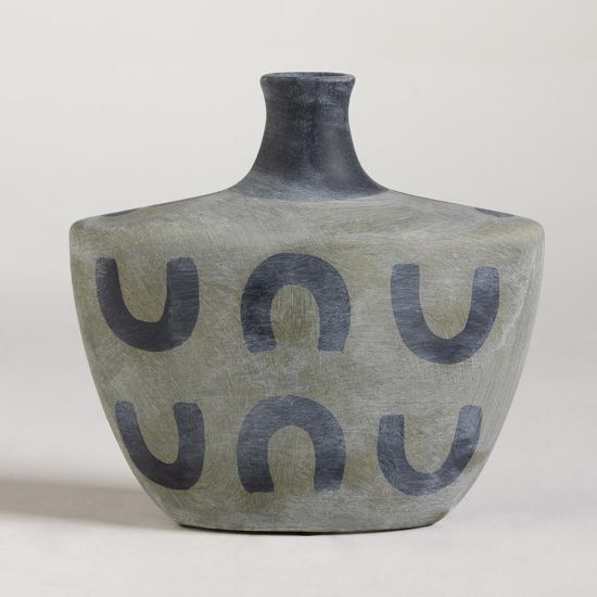 Zuri Stoneware Vase Grey Stone Effect with Black Details 26cm