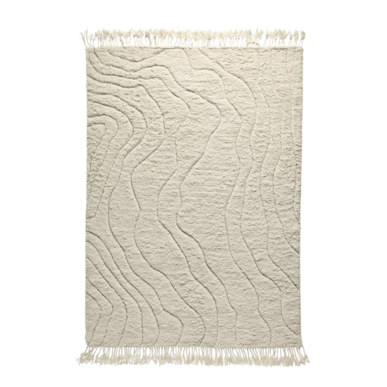 Nepal Area Rug - White Wool with Cotton Tassels - 160 x 230cm