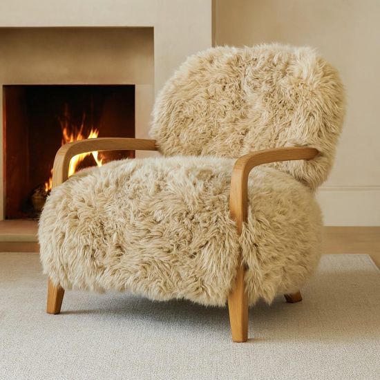 Eskimo Accent Armchair - Real Sheepskin Natural Fur - Solid Oak Frame