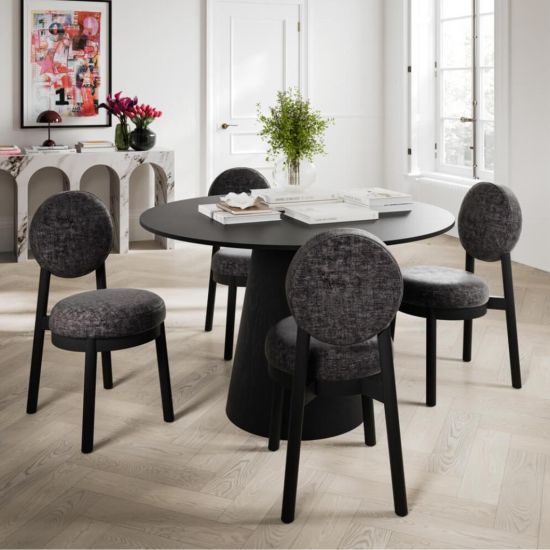 OTI Maru Dining Chair - Monument Grey Seat Padded Round Seat - Dark Frame