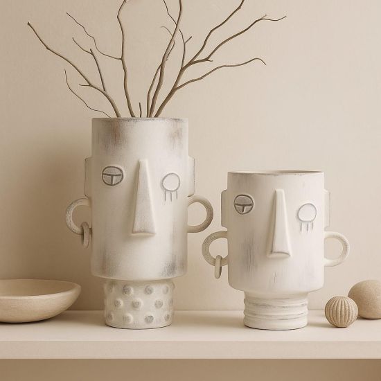 Ashanti Vase - White Stone Effect Face Detail - 22cm