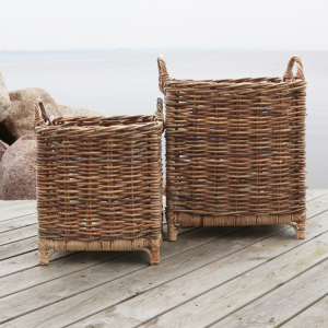 Old French Storage Baskets - Rattan Wicker - Square with Handles - Set of 2