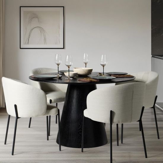 Hansen Pedestal Dining Table - Black Wood Effect Round Top - 120cm x 75cm