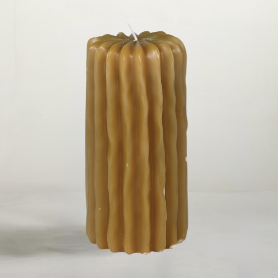Toffee Pillar Candle - Ribbed - 14cm - 40 Hours Burn Time