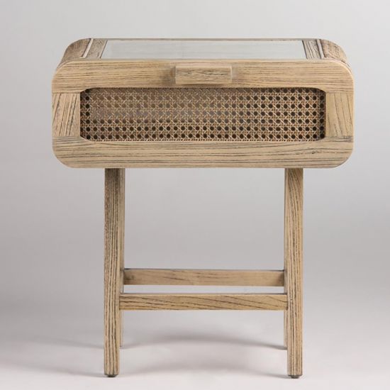 Alexis Bedside Table - Single Drawer - Glass Top - Oak Frame