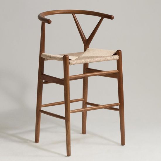 Wish Mid-Century Bar Stool - Dark Ash Frame - Natural Seat - 66cm