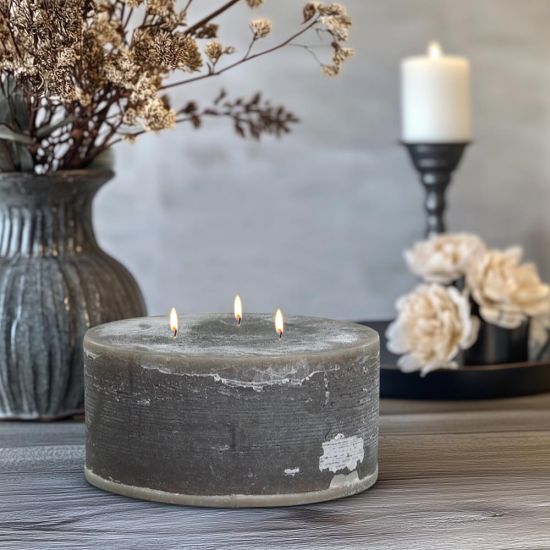 Rustic Pillar Candle - 7cm - 42 Hours Burn Time - Coffee - 3 Wick