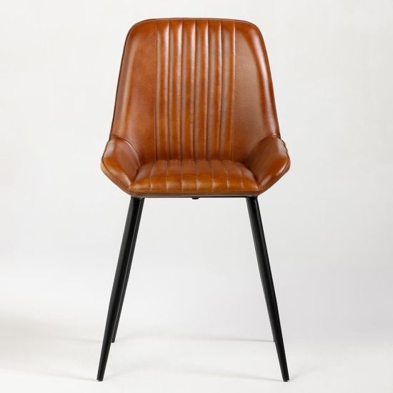 Brooklyn Dining Chair - Tan Real Leather Seat - Black Base