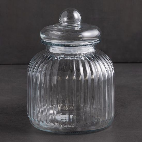 Bardot Storage Jar - Grooves Glass Sealed Lid - 23cm