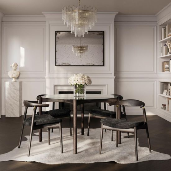 OTI Ned Round Dining Table - Glass Top - Chocolate Wood Sculptural Base - 120cm
