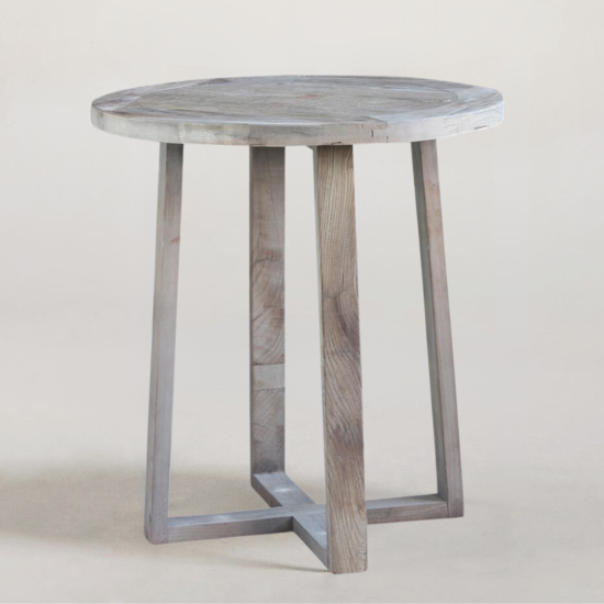 Elma Side Table - Round Reclaimed Elm Wood Frame - 55 x 60cm