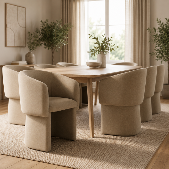 Soho Dining Chair - Beige Fully Upholstery Fabric