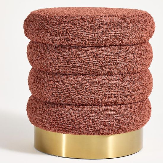 Eden Round Pouffe - Rust Boucle Pouf Seat - Gold Metal Base