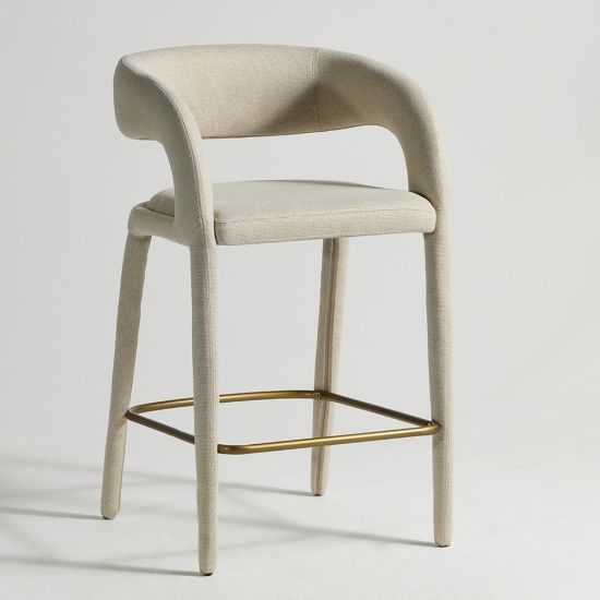 Delano Bar Stool - Linen Fabric Seat - Antique Gold - 65cm