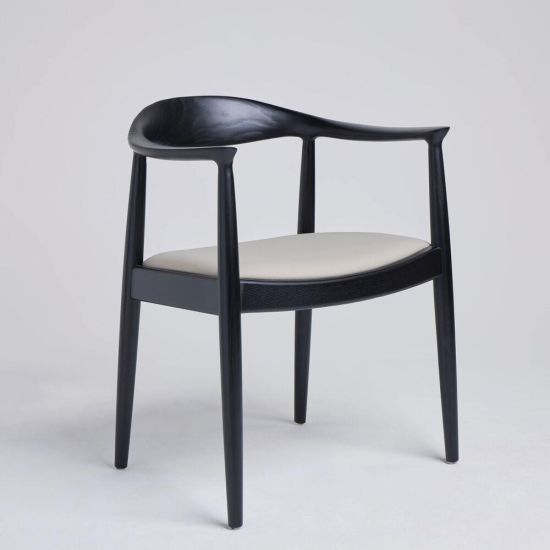 Kenny Dining Chair Grey Faux PU Leather Padded Seat Black Curved Ash Wood Frame
