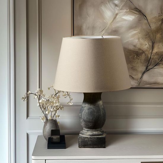 Remy Table Lamp - Cream Light Shade - Ceramic Grey Stone Effect Base - 70cm