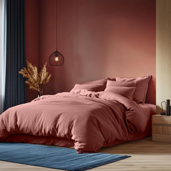 Duvet Cover & Pillowcase Set - Terracotta - Washed Cotton - Super King