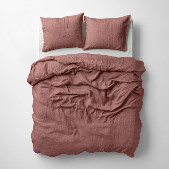 Duvet Cover & Pillowcase Set - Terracotta - Muslin Cotton - Super King