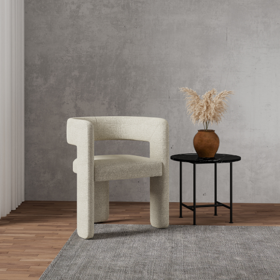 Duarte Dining Chair - Fully Upholstered Greige Fabric - Three-legged Frame