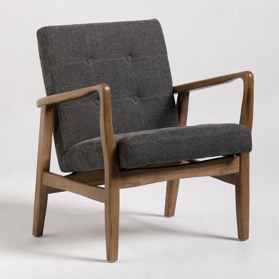 Clark Armchair - Charcoal Fabric Button Backed Seat - Elm Frame