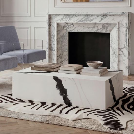 OTI Sur Coffee Table - Panda Marble Effect Neutral - 30 x 106 x 58cm