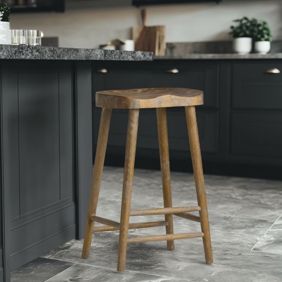 Shaker Bar Stool - Traditional Farmhouse Style - Weathered Elm Frame - 66cm