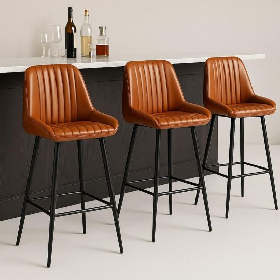 Brooklyn Bar Stool - Tan Leather Seat - Black Metal Base - 75 cm