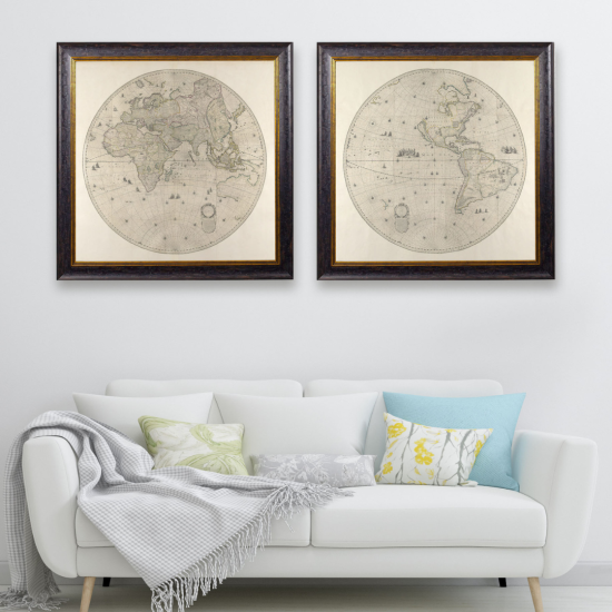 Hemispheres Framed Wall Art - Square Frame - 70 x 70cm - Set of 2