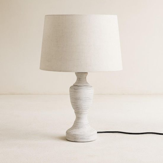 Darcy Table Lamp - Antique White Ceramic Candlestick - Linen Shade
