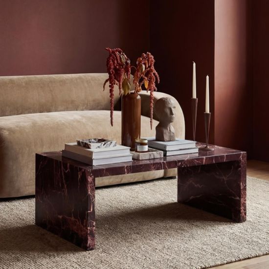 OTI Wynn Coffee Table - Rosso Levanto Marble Effect Rectangular Top - 100cm