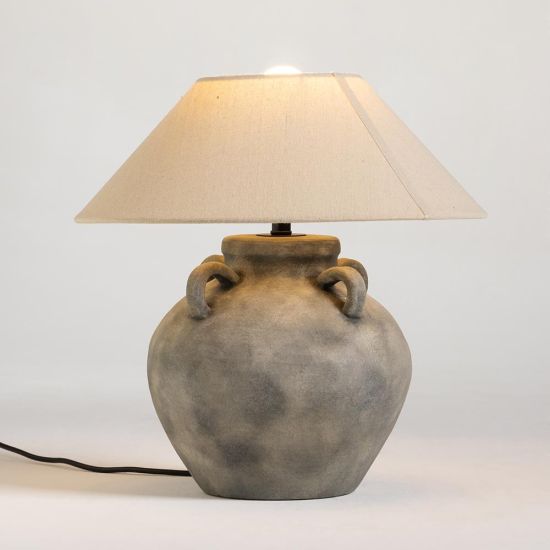 Sarafian Table Lamp - Natural Light Shade - Grey Stone Effect Base