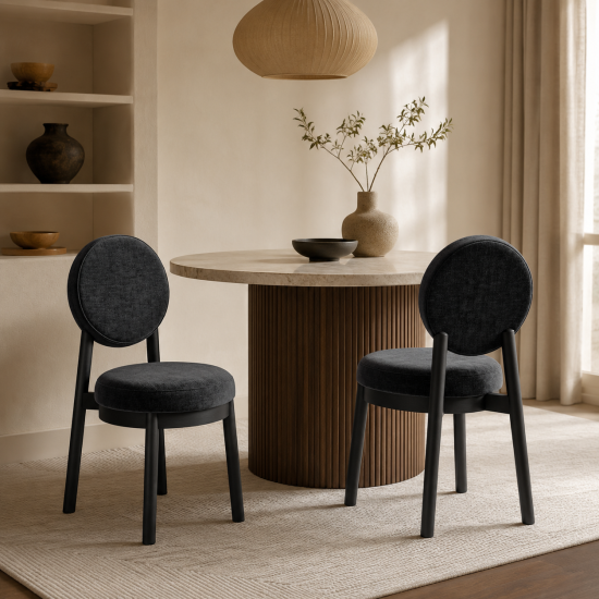 OTI Maru Dining Chair - Monument Grey Chenille Seat - Dark Frame - Set of 2