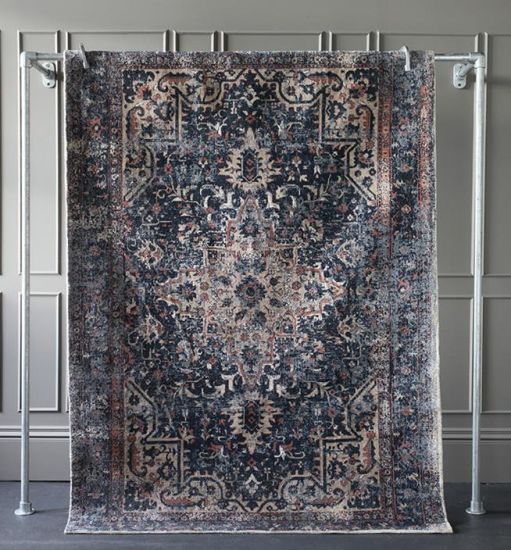 Torvi Rug Mat Carpet Natural Teal Blue Polyester 230cm x 160cm Bedroom Living Room Mid Century Bohemian