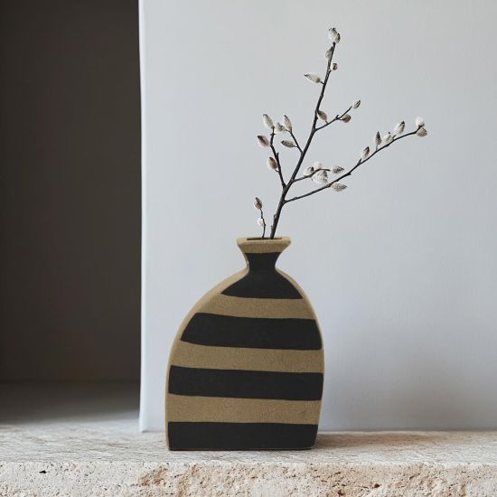 Addo Vase - Natural & Black Stone Effect - 23cm