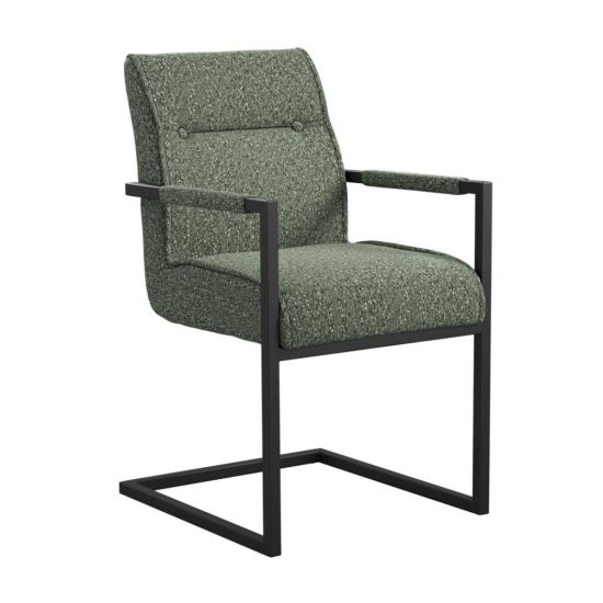 Harlow Dining Chair - Desert Saga Fabric Seat - Armchair Cantilever Metal Frame - Set of 2