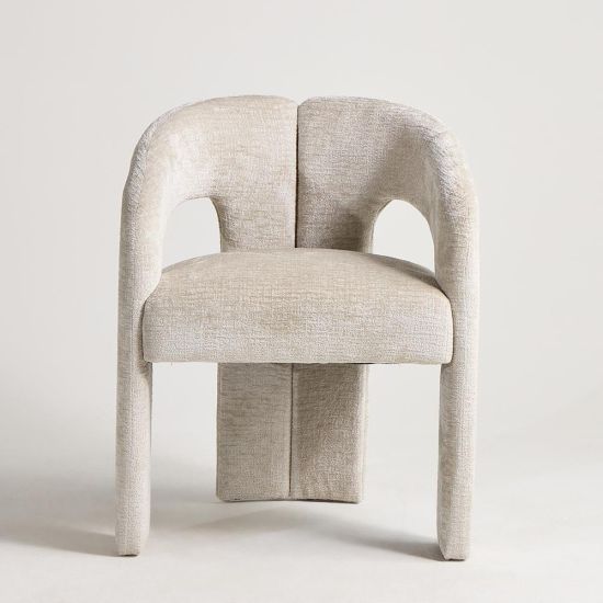 Manhattan Armchair - Grey Upholstery Fabric Seat - Three-Legged Curved Frame