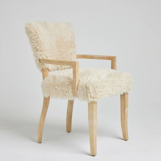 Eskimo Armchair Faux Yak Fur Seat with a Solid Oak Accent Frame