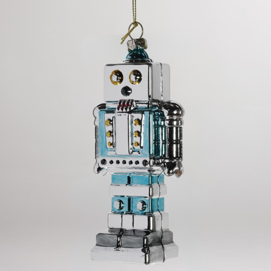 Novelty Christmas Decoration Bauble - Silver & Blue Robot