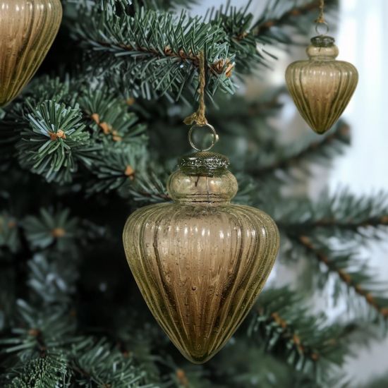 Christmas Decoration Bauble - Glass Fluted - Antique Coffee Omber - 13cm