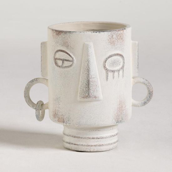 Ashanti Vase - White Stone Effect with Face Detail - 17.5cm