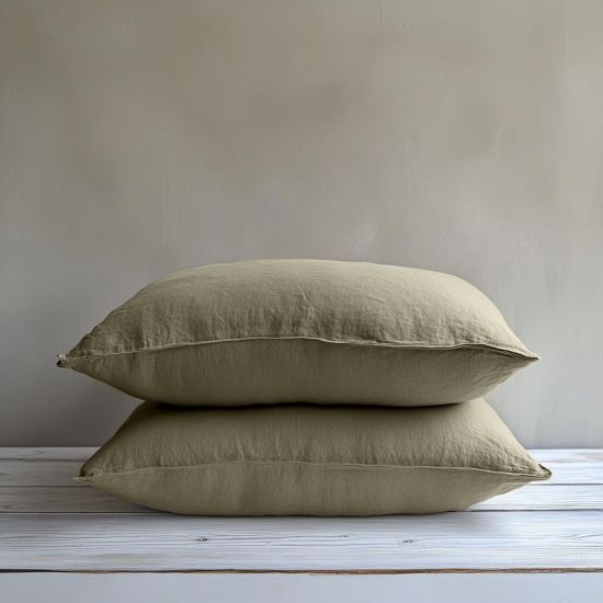 Pair of Pillowcases - Moss Green - Muslin Cotton Standard Pillow Case - 50 x 75cm