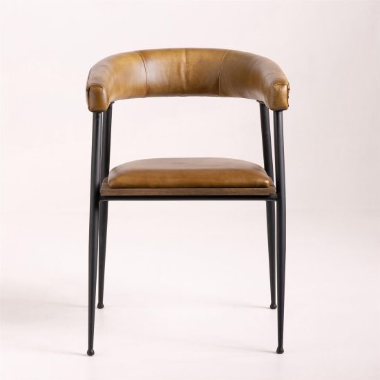 Captain's Accent Chair - Olive Brown Real Leather Seat - Black Base