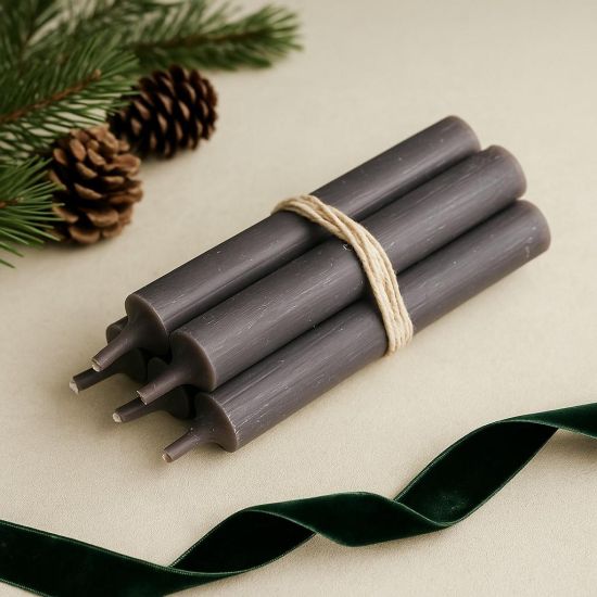 Rustic Dinner Candle - 11cm - 4.5 Hours Burn Time - Charcoal - 5 Pack