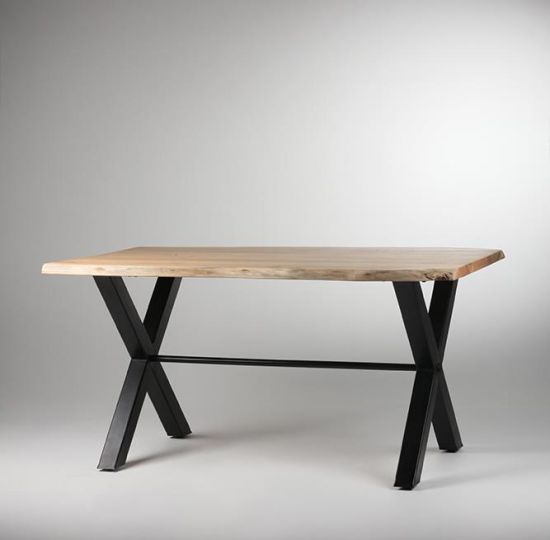 Cross Leg Dining Table - Natural Acacia Top - Black Metal Base - 180 x 90cm