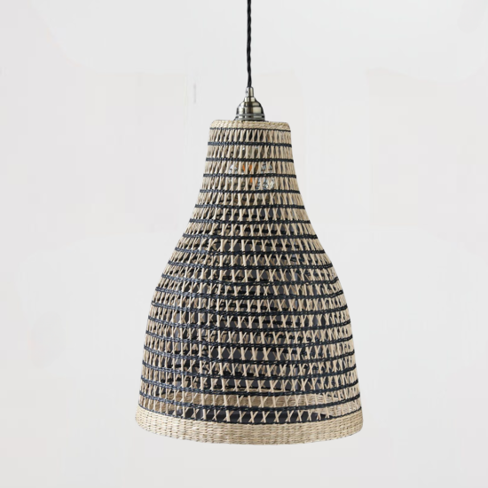 Seagrass Ceiling Lampshade - Natural & Black Woven - 47cm