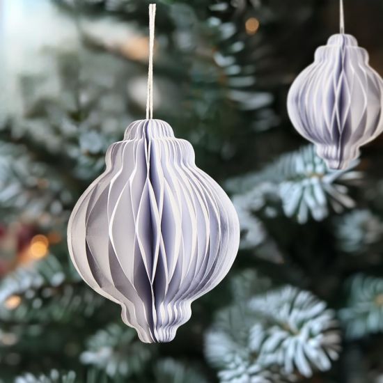 Traditional Nordic Christmas Bauble - Frosty White - Paper Decoration - 5 Pack