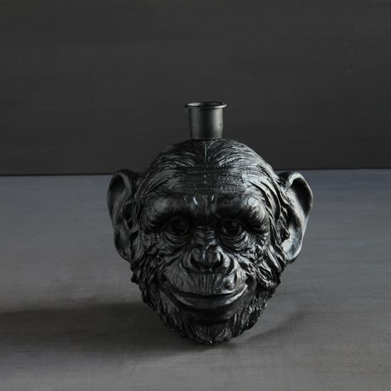 BoBo Taper Candleholder - Monkey Design - Black Iron